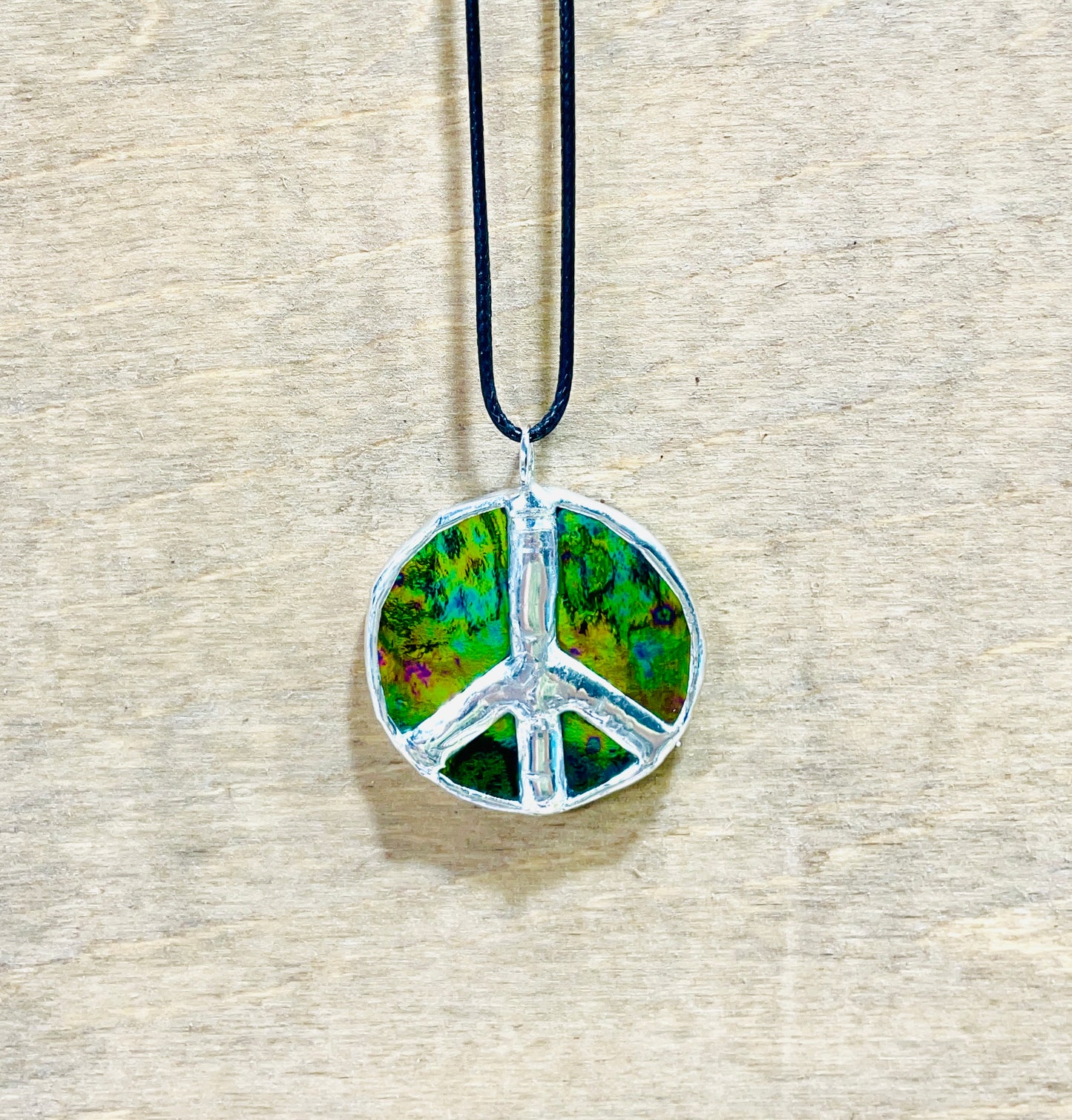 Peace Symbol Stained Glass Necklace